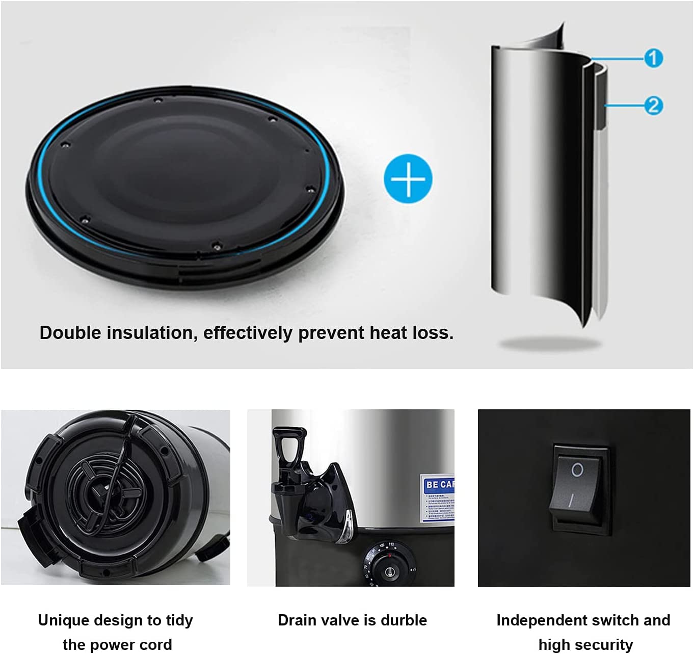 INTBUYING Stainless Steel Large Capacity Commercial 110V Hot Water Dispense Boiler Instant Boiling Machine Heater Electric Kettle Temperature Control for Coffee Tea with Faucet Tap-15.4L