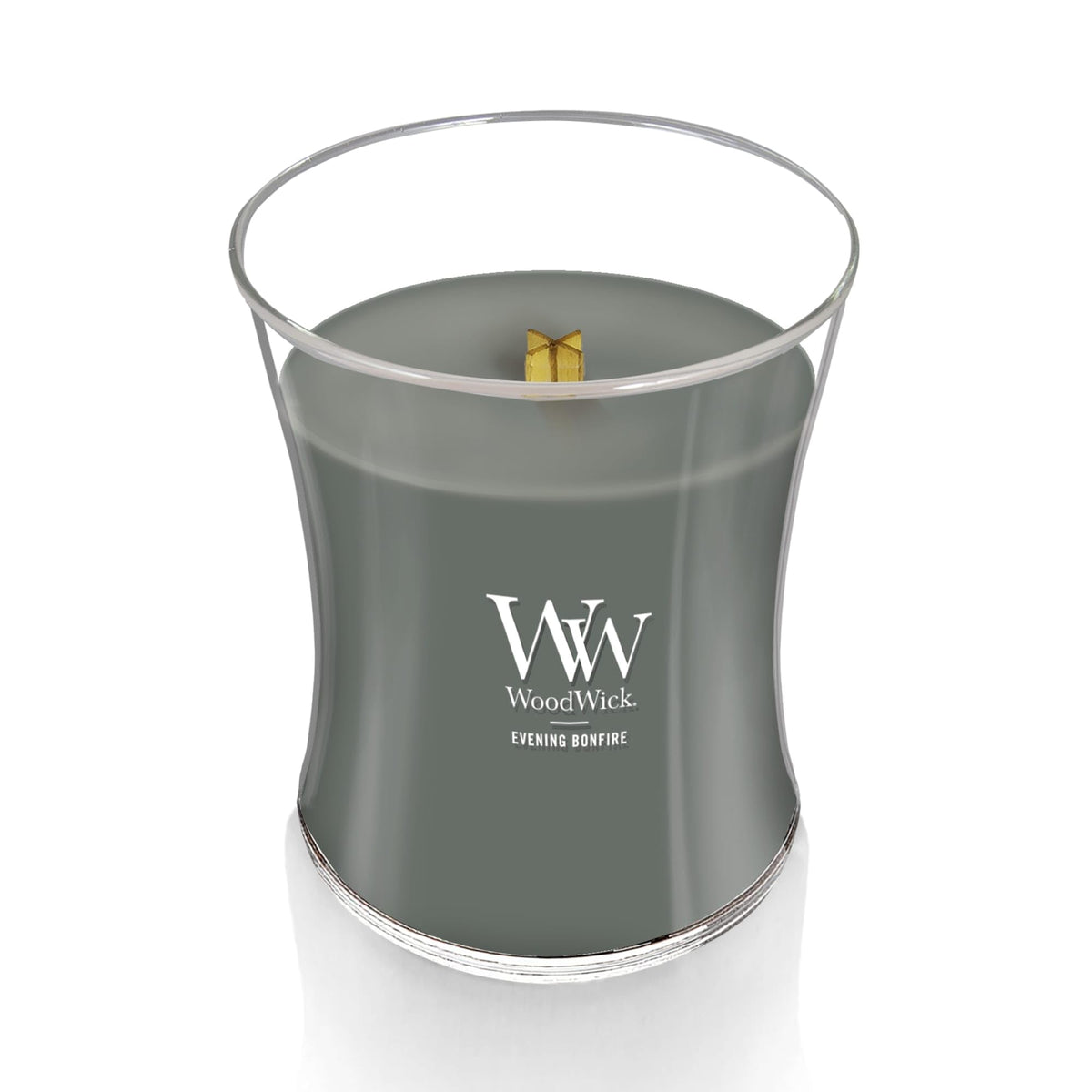 WoodWick Evening Bonfire Holiday Candle Gifts for Women and Men, 9.7 oz Medium Hourglass Candle with Crackling Wick