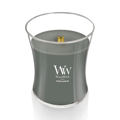 WoodWick Evening Bonfire Holiday Candle Gifts for Women and Men, 9.7 oz Medium Hourglass Candle with Crackling Wick
