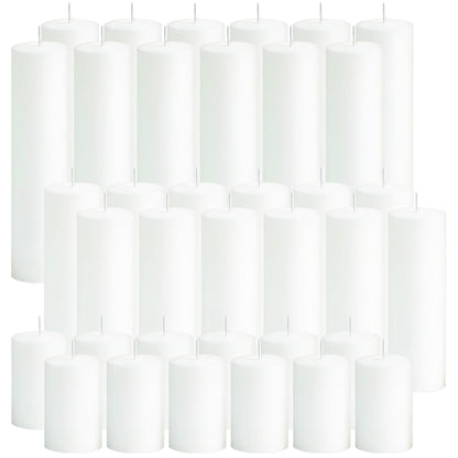 SDBALLBZ 36 Pcs White Pillar Candles Bulk Set, 2x3” 2x6” 2x8” Paraffin Hurricane Candles, Unscented Dripless Smokeless, Long Burning for Party Wedding Events Home Decor