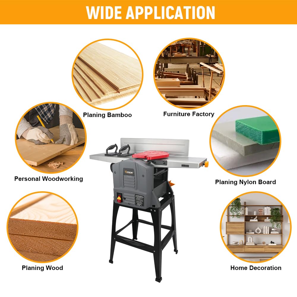 Hoteche 10-Inch Benchtop Planer and Jointer Combo with Stand 13-Amp Heavy Duty Thickness Planer for Woodworking, Adjustable Depth 0-3mm