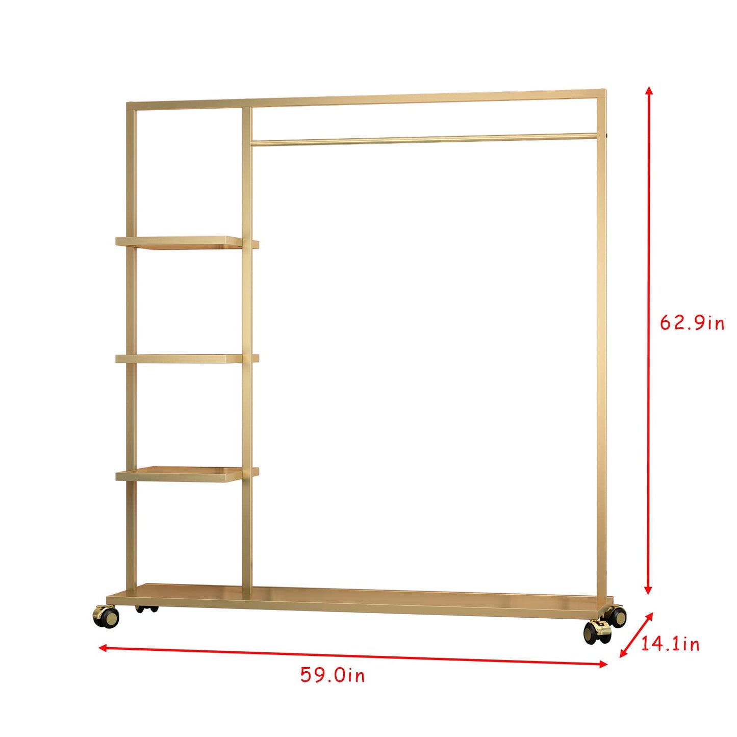 Smlttel Gold Clothing Racks with Shelf, Boutiques Retail Display Gold Clothes Rack, Multiple Uses Heavy Duty Garment Rack for Hanging Rods for Home and Retail