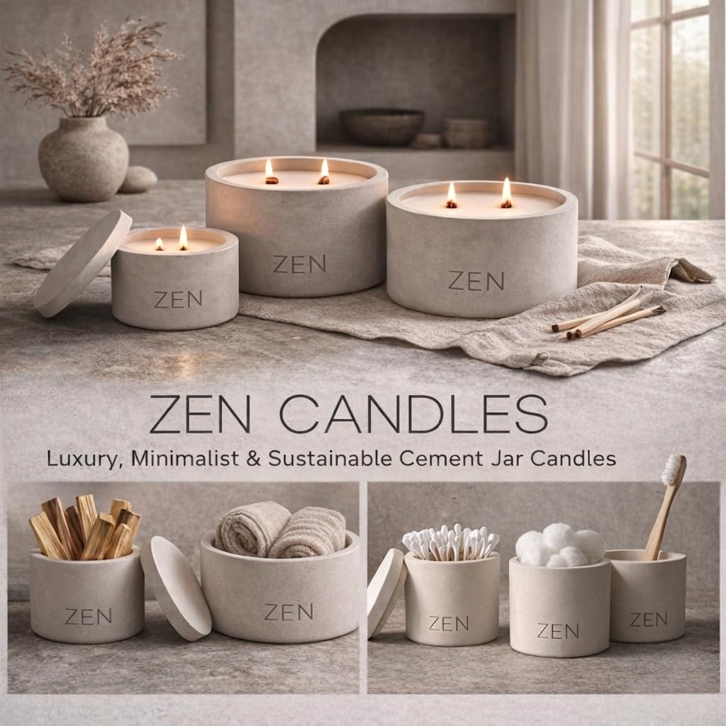 Zen Concrete Candle with Lid – Saffron Amber Jasmine – 100% Beeswax, Minimalist Jar, Wooden Wick, Reusable Container Plant Pot Storage – Luxury-Inspired (Gray, Medium, BAKARAT)