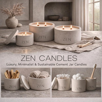 Zen Concrete Candle with Lid – Saffron Amber Jasmine – 100% Beeswax, Minimalist Jar, Wooden Wick, Reusable Container Plant Pot Storage – Luxury-Inspired (Gray, Medium, BAKARAT)