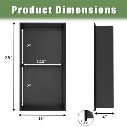 HOTIS 12"×24" Black Double Selves Shower Niche, Stainless Steel Recessed Bathroom Niche, No Tile Needed Bathroom Wall Niche, Waterproof Recessed Wall Mounted Insert Storage Caddy, Matte Black