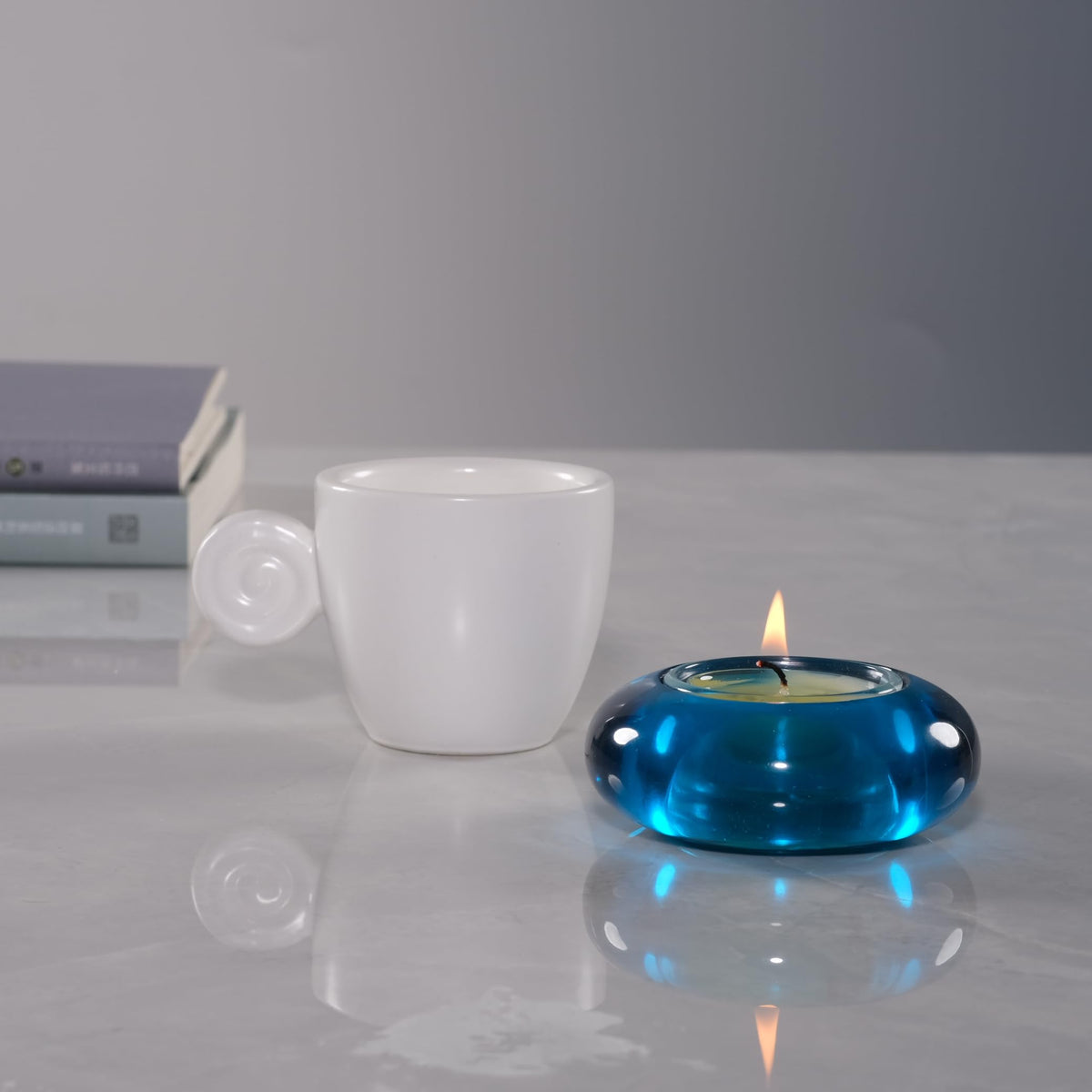 ICNBUYS Handmade Decorative Pebble Tealight Candle Holder Set of 2 - Handcrafted Home Decor Accent for Calming Earthy Aesthetic Blue Diameter 3 inches - Resin