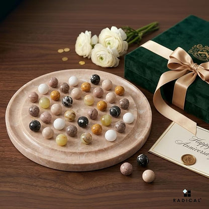 Marble Solitaire Game 10 Inch Verona Handmade Peg Solitaire Board Game with Marbles Classic Marble Puzzle Game for Adults Modern Tabletop Brain Teaser