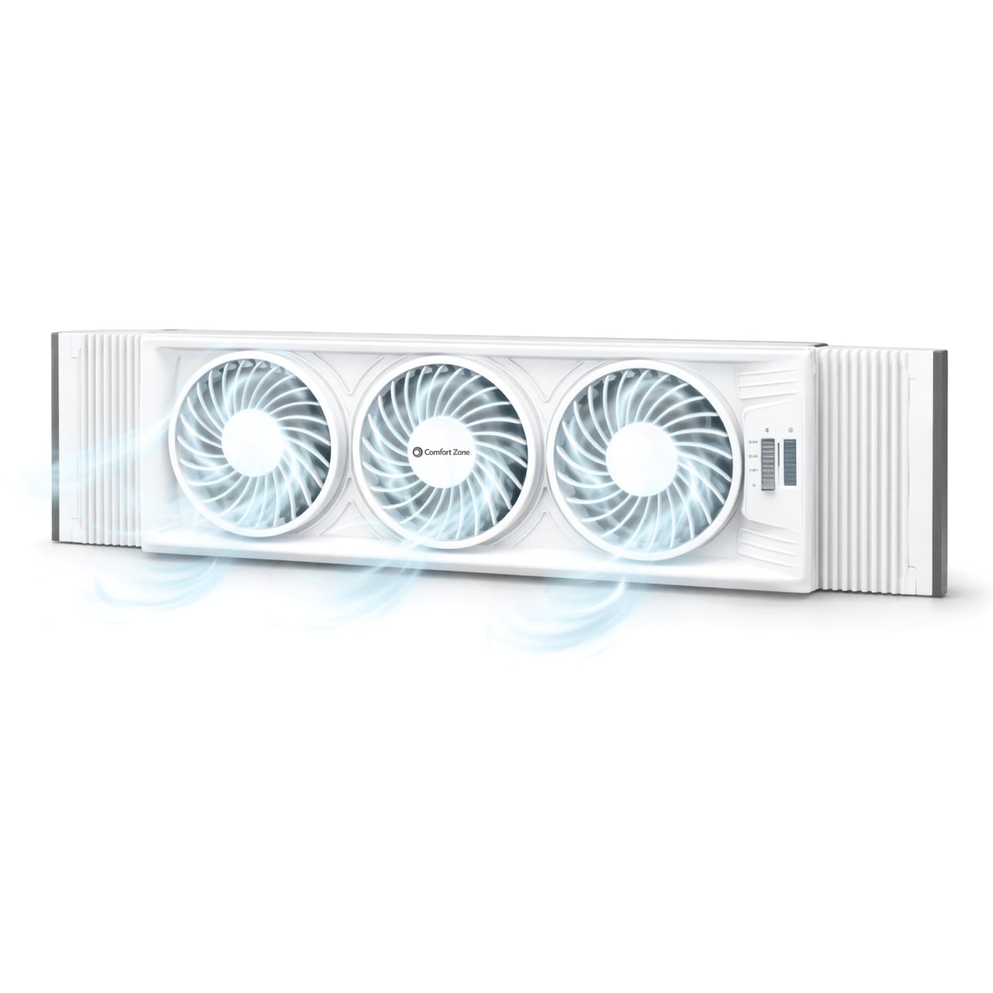Comfort Zone Triple Window Fan with Adjustable Thermostat | 3-Speed High-Velocity Cooling | Horizontal or Vertical Manual Control | Fits Double Hung Windows (Min 25" x 8") | Fully Assembled | White