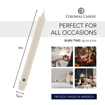 Colonial Candle Unscented Taper Candle, Classic Collection, Black, 8 In, Pack of 12 - Up to 6 Hours Burn