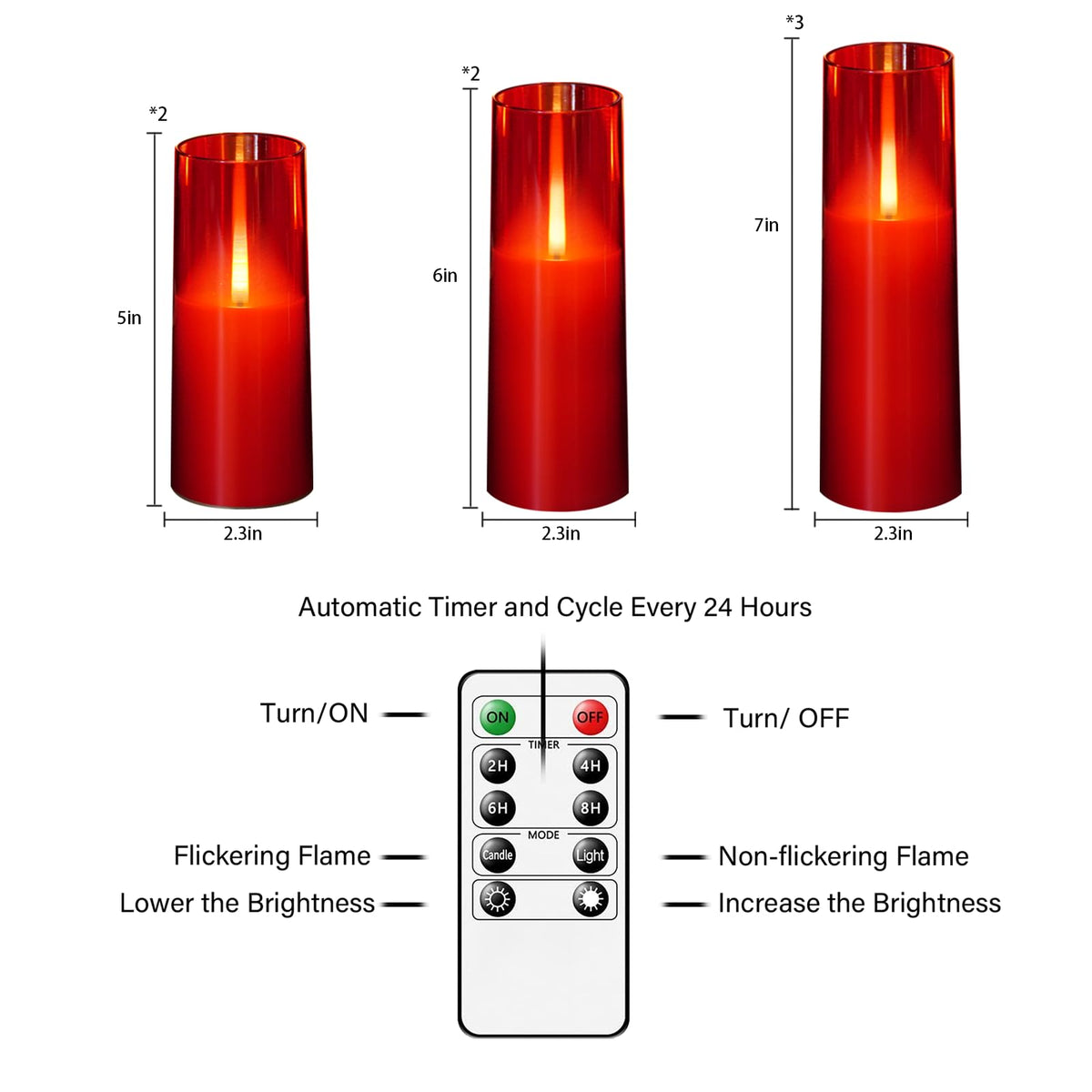 kakoya Flameless LED Candles Upgraded Realistic Flickering Flame,7Pcs Battery Operated Candles with Remote Timers,LED Pillar Candles for Home Decor,Christmas,and Parties(Red)