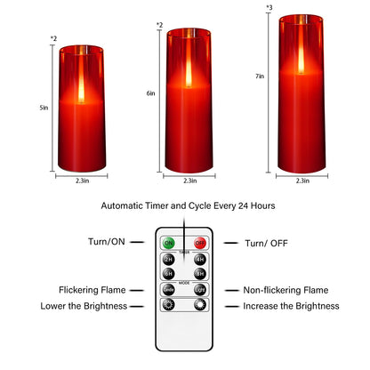 kakoya Flameless LED Candles Upgraded Realistic Flickering Flame,7Pcs Battery Operated Candles with Remote Timers,LED Pillar Candles for Home Decor,Christmas,and Parties(Red)