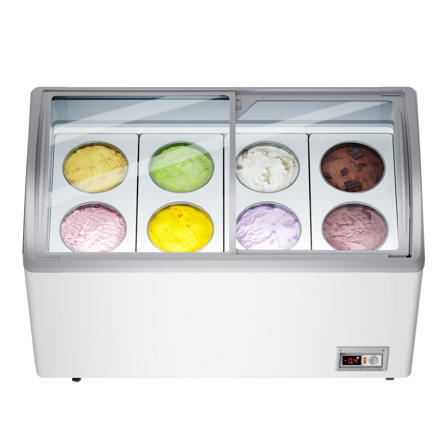 ECEVT Commercial Ice Cream Freezer, 13 Cu.Ft Ice Cream Dipping Cabinet Chest Freezer with Sliding Glass Top, 51'' with 8 * 3 Gallon Tubs, Rolling Wheels & Lockable Brakes for Business