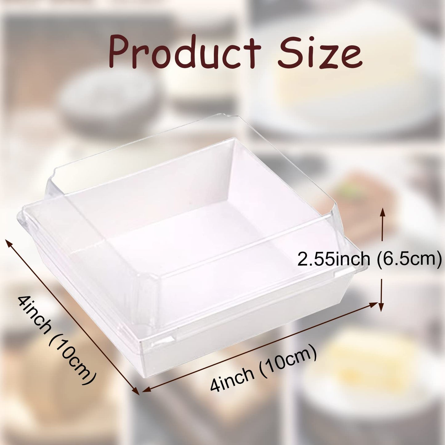 RomanticBaking 100 Pack 4x4x2.55 Inches Charcuterie Boxes with Clear Lids - Bakery, Cookies, Chocolate Covered Strawberries, Mini Cake, Pie, Cinnamon Roll Treat Boxes for Parties