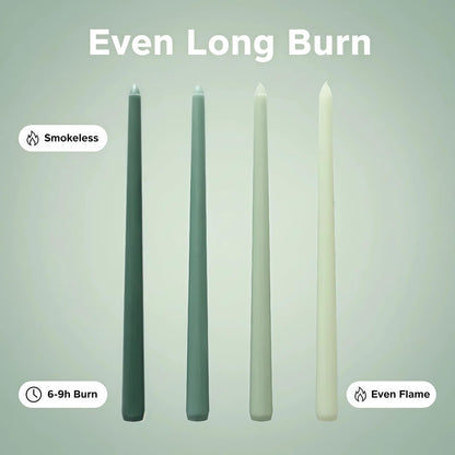 LSXHASGLD 12 Inch Taper Candles, Set of 4, Unscented Smokeless Long Tapered Candle for Wedding Home Decor Christmas (Green Series, 12in)