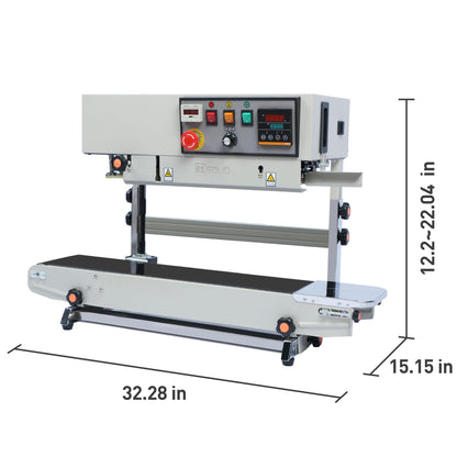 U.S. Solid Automatic Continuous Band Sealer with Stand - Industrial Bag Sealing Machine with Counter & Embossing Coder, 78.7ft/min High Speed, 110V Vertical Sealer for 0.031" PVC Bags