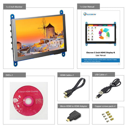 ELECROW 5 Inch Touch Screen Monitor for Raspberry Pi - 800×480 Mini Monitor Touchscreen LCD Display Compatible with Raspberry Pi 5/4/3B+/3B, BB Black, Banana Pi, Jetson Nano, Windows, PC