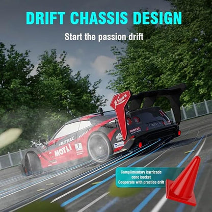 RC Drift Car 1:14 4WD 40KM/H High Speed RC Racing Car with LED Lights 2 Batteries Drifting and Racing Tires for Adults (Red)