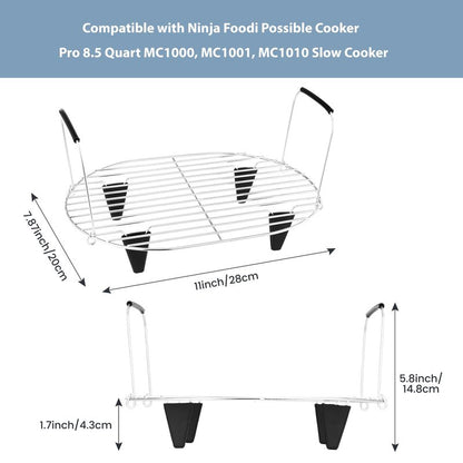 Fondpen Roast and Steamer Rack Compatible with Ninja Foodi Possible Cooker Pro 8.5 Quart MC1000, MC1001, MC1010 Slow Cooker Crock, Stainless Steel Crock Pot Accessories with Silicone Protected Feet Handles