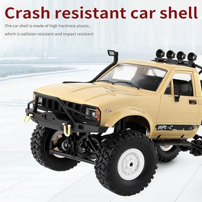 RC Truck 1/16 RC Rock Crawler WPL C14 4x4 RC Semi Truck 2.4GHz Remote Control Car All Terrain Off Road RC Climbing Car with LED Lights and 2 Batteries for Adults (Yellow)