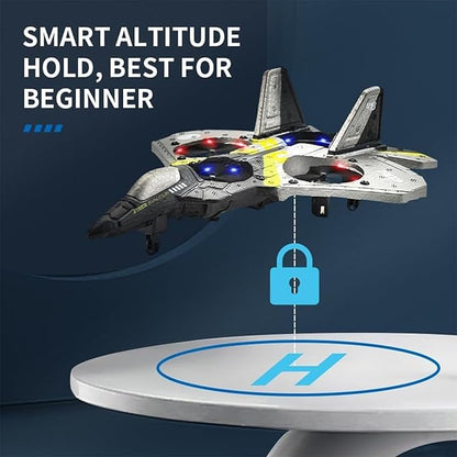 V17 Remote Control Airplane RC Planes RC Fighter Jet Toy for Kids Adults 8-16 Remote Control Planes with LED Light 2 Batteries 360° Stunt Spin Durable Foam Gifts for Boys (Grey + 2 Batteries)