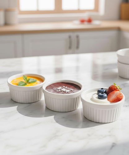 10 oz Ceramic Creme Brulee Ramekins Oven Safe, Small Souffle Ramekins with Lids, Mini Ramekin Set with Covers Set of 4, Pudding Custard Cups Ramiken for Baking, Meal Prep, Picnic, Camping