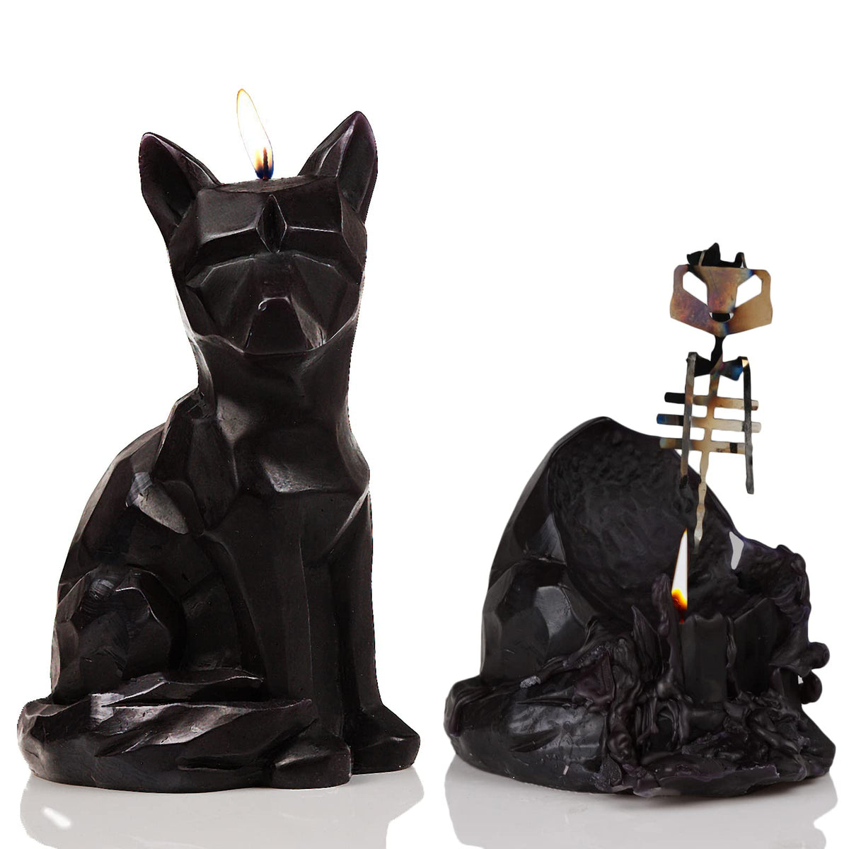 Geometric Fox Candle - Spooky Unique Gift for Animal Lovers - Goth, Gothic Skeleton Candle 7" H - Burns for 5 Hours