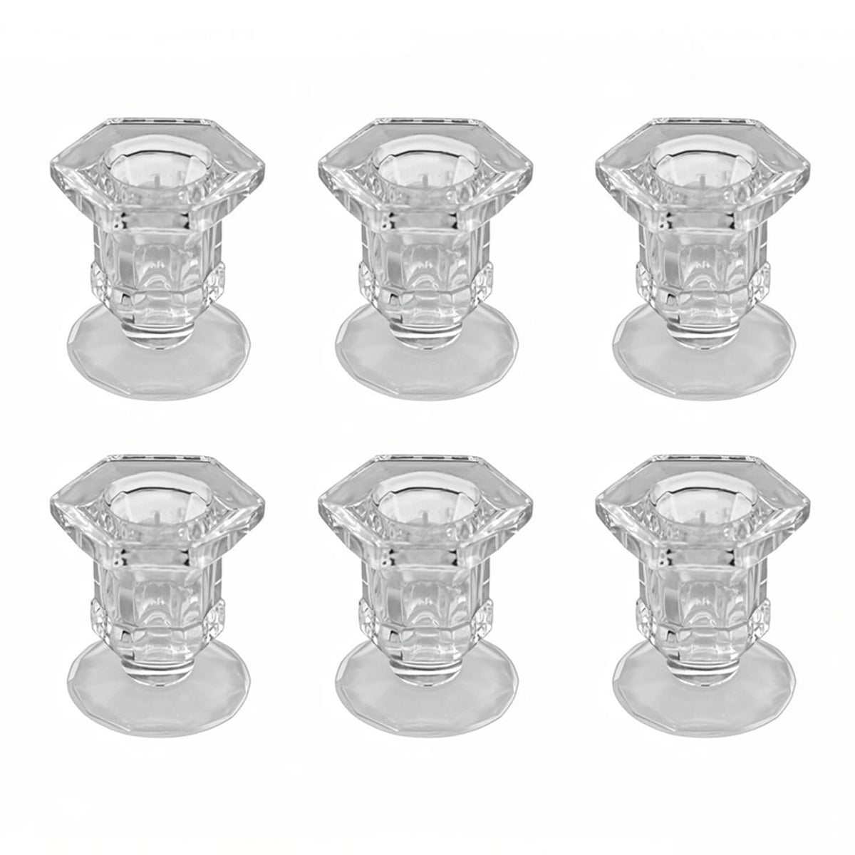 BTGLLAS Candlestick Holders - 6 Pack Glass Candlestick Holders, 2.36" Height Clear Taper Candle Holders for Candlesticks, Small Centerpiece for Wedding, Festival, Party Decor (6, Clear)