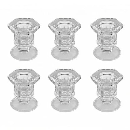 BTGLLAS Candlestick Holders - 6 Pack Glass Candlestick Holders, 2.36" Height Clear Taper Candle Holders for Candlesticks, Small Centerpiece for Wedding, Festival, Party Decor (6, Clear)