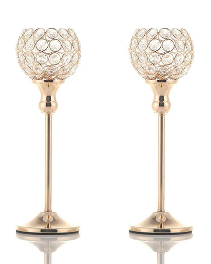 VINCIGANT Gold Crystal Candle Holders Set of 2 for Fireplace Coffee Table Mantle Decor,Wedding Home Halloween Decoration Centerpieces