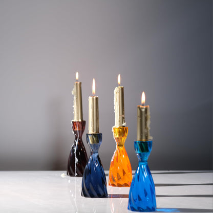 ICNBUYS Twizzle Twist Candle Holder, Decorative Candle Holder for Table Display, Romantic Decoration, Unique Home DÉCOR Aesthetic, Housewarming Gift, Black Blue Height 5.7 inches Set of 2 - Resin