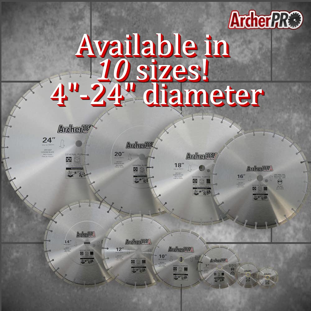 Archer Pro 16" in. General Purpose Diamond Saw Blades for Fast Cutting Concrete, Stone, Masonry, Pavers, Bricks, Blocks