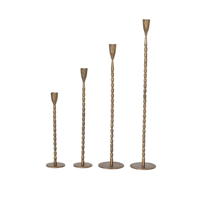 Creative Co-Op 4-Piece Hand-Forged Cast Metal Taper Holders, Gold Finish
