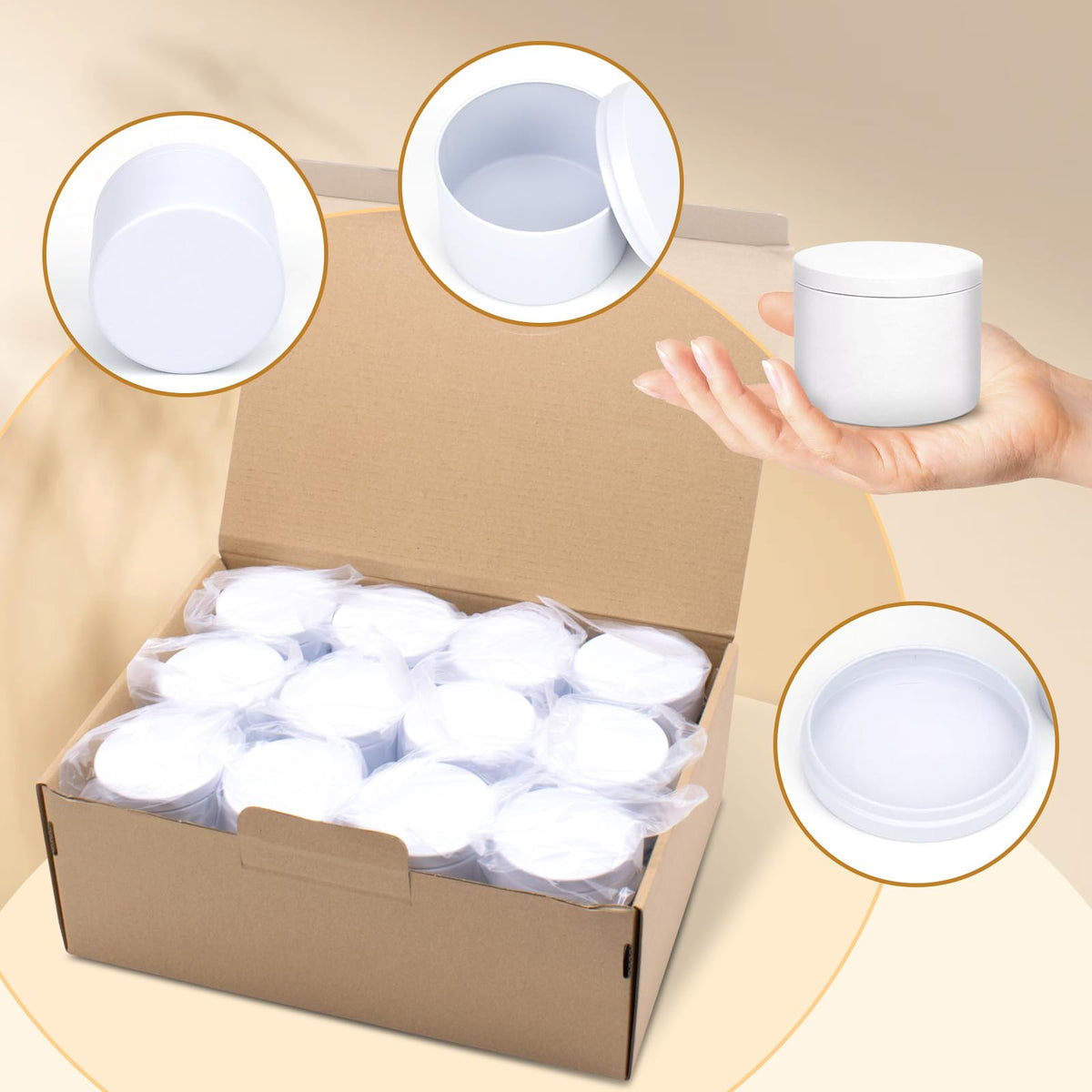 YJHSS 24-Pack 4oz Candle Tins with Lids, Metal Candle Jars for Candle Making, Empty Containers Vessels Bulk for Small Business & Beginners DIY Storage -White