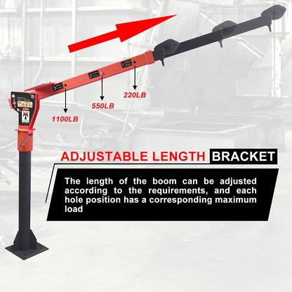 GRIPWAY new Folding Dismountable Household Jib Crane Truck - 1100lb Capacity 110V Electric Hoist, 880lb Pulling Force for Factories, Warehouses, Construction & Building，Orange