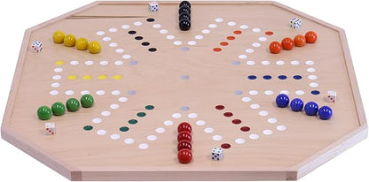 AmishToyBox.com Wahoo and Chinese Checkers Combo Game Board Set - 25 Wide - Maple Wood - Double-Sided - with Large 1 Marbles and Dice Included