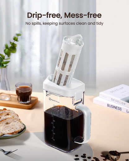 Maestri House Compact Cold Brew Coffee Maker, 40oz Iced Tea and Coffee Maker Brewer Space Saving Tritan Pitcher, 350 Mesh Filter, 100% Leak-Proof