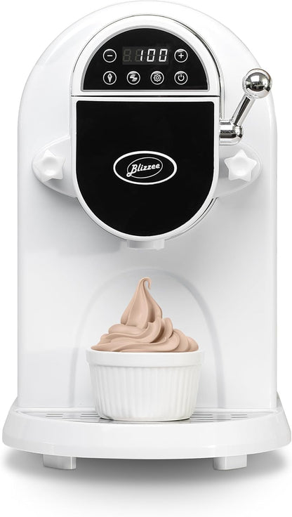 BLIZZEE Soft Serve Ice Cream Machine 1.25Qt | No Pre-Freezing Automatic Ice Cream Maker | Built-In Compressor | LED Digital Display | Perfect for Soft Serve, Frozen Yogurt, Dairy Free and More