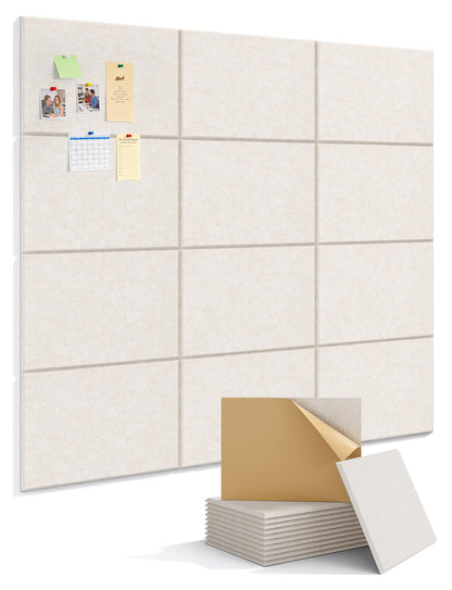 Kuchoow Large Felt Bulletin Cork Board Self-Adhesive Beige Pin Wall Tiles, 48'' x 36'' Rectangular Vision Tack Panels for Classroom Office Display 12 Pack Corkboard for Kitchen Bedroom Home Decor