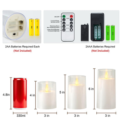 Raycare Flameless Electronic Pillar Candles with Remote Control and Timer- Battery Operated Realistic Flickering LED Fake Candle for Home, Wedding, Valentine's Day Decor, White,Set of 3(3"x4"5" 6")