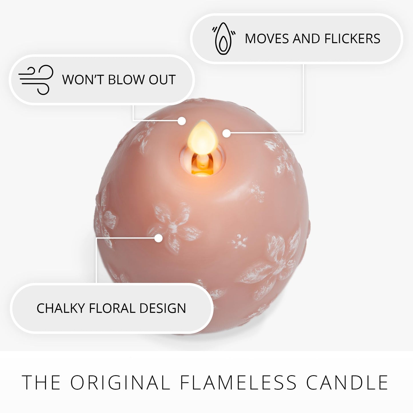 Luminara Flameless Candle Crystal Beads Glitter Sphere, Unscented Real Wax LED Candle, Timer, Holiday Decoration Centerpiece (Dusky Rose Floral)