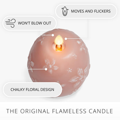 Luminara Flameless Candle Crystal Beads Glitter Sphere, Unscented Real Wax LED Candle, Timer, Holiday Decoration Centerpiece (Dusky Rose Floral)