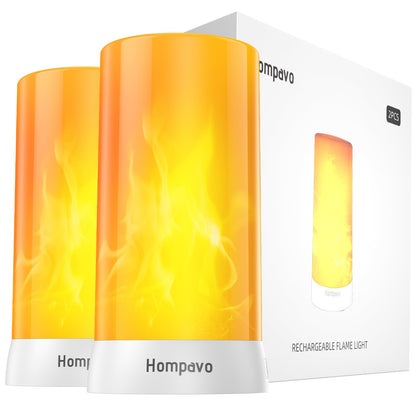 Hompavo 【Upgraded】 LED Flame Lights, 4-Mode Rechargeable Battery Operated Flameless Candles, Waterproof Pillar Flickering Lanterns for Living Room Bathroom Patio Wedding Party Christmas Home Decor