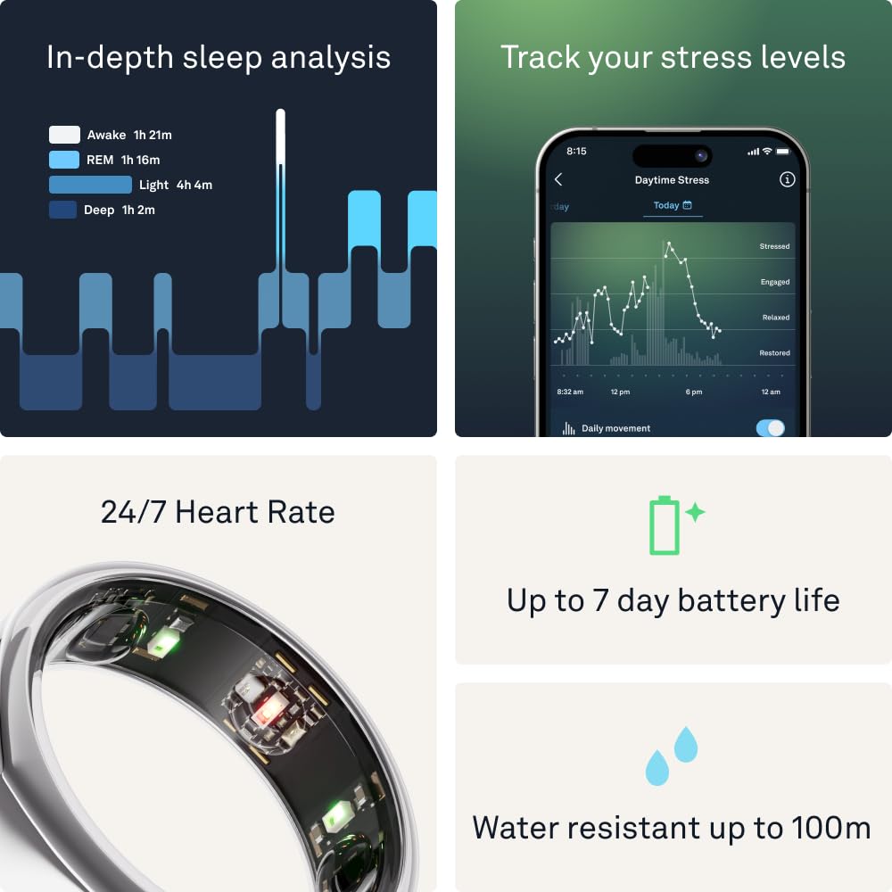 Oura Ring Gen3 Heritage - Silver - Size 6 - Smart Ring - Size First with Oura Ring Gen3 Sizing Kit - Sleep Tracking Wearable - Heart Rate - Fitness Tracker - 5-7 Days Battery Life
