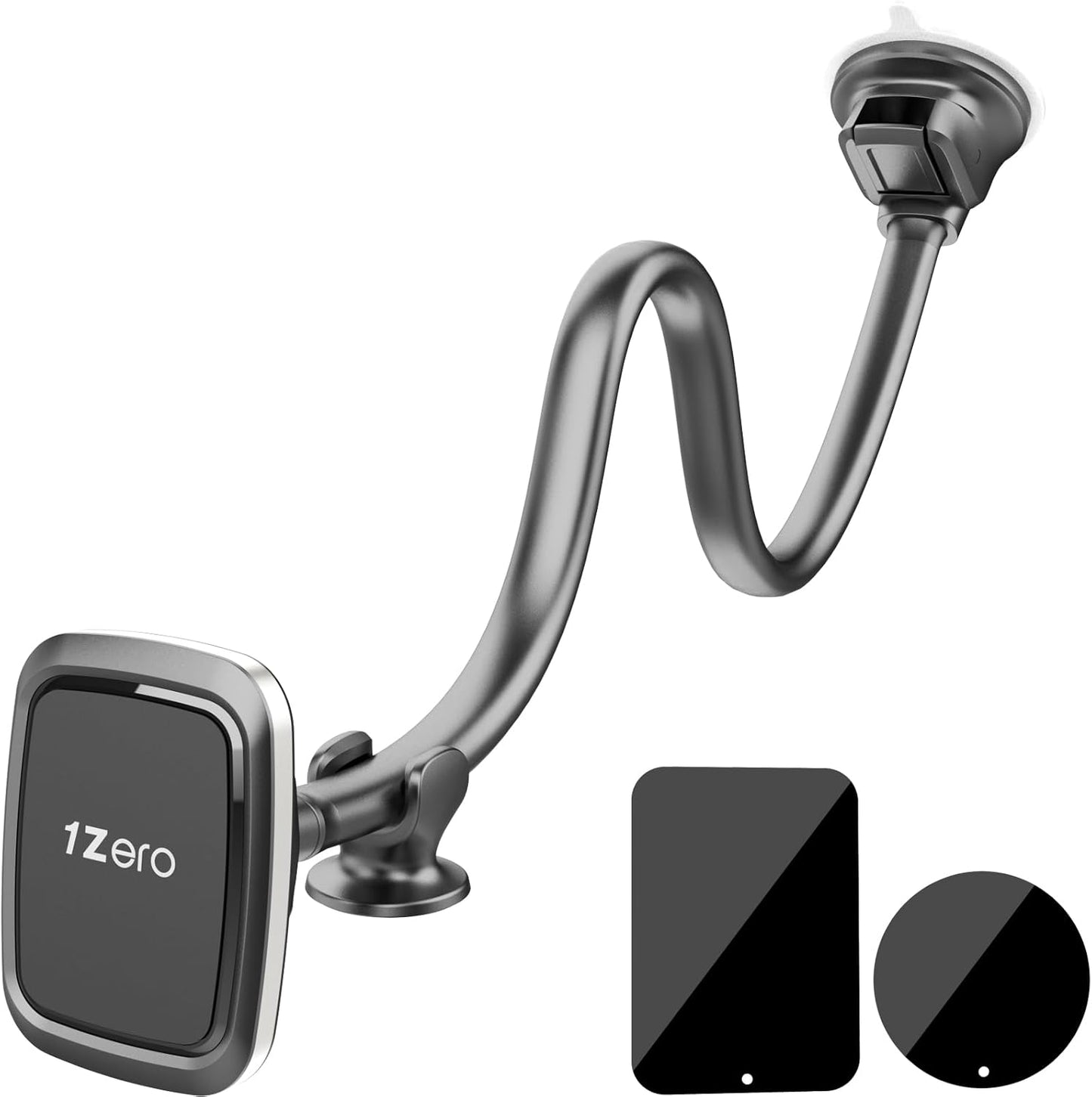 1Zero Magnetic Phone Car Mount 14-Inch Gooseneck Long Arm Extension, Universal Windshield Dashboard Industrial-Strength Suction Cup Car Phone Holder with 6 Strong Magnets, for All Cell Phones iPhone