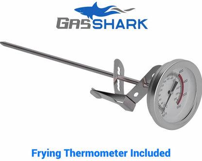 Deep Fryer Cart | 3 Gallon Single Tank | 2 Frying Baskets | 2 Pan Steam Table | Portable 4 Wheel | Stainless Steel | Frying Thermometer | Outdoor Propane Fryer for Chicken, Fish, & More