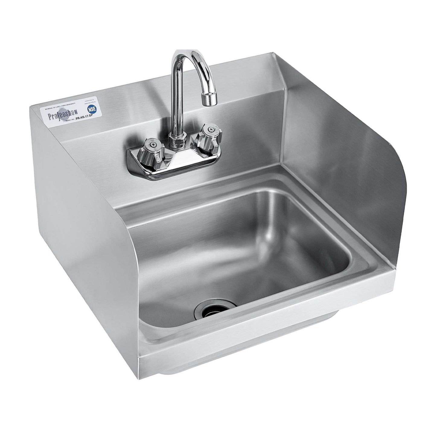 Profeeshaw Commercial Hand Sink with Side Splash Guards, Wall Mount Utility Sink, 304 Stainless Steel Wash Basin with Gooseneck Faucet and Drain Basket for Restaurant and Bar, 17 x 15 Inch