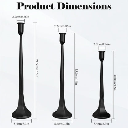 Set of 3 Taper Candle Holders, Cast Iron Candlestick Holders Tall for Wedding, Dining Table, Halloween & Fall Decor, Home Decoration (Black, 12" 14" 15.5")