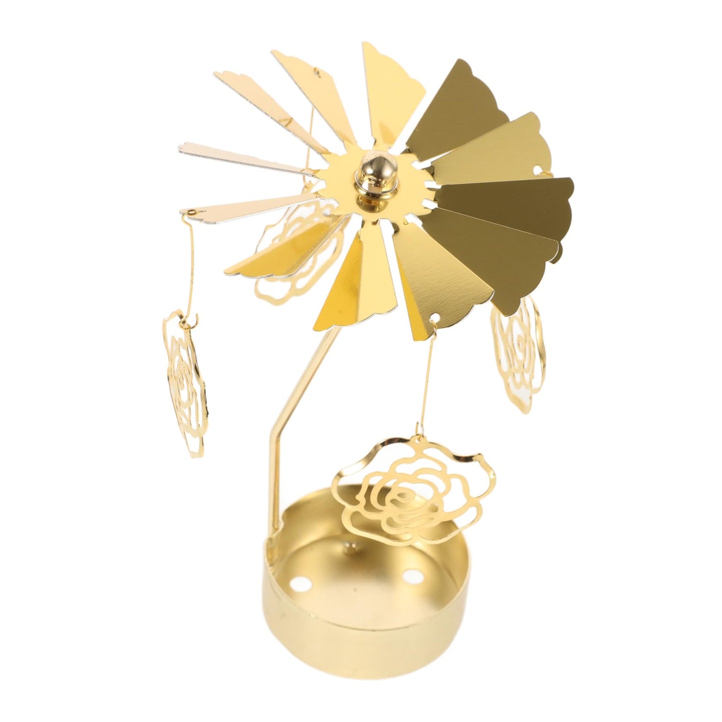RORPOIR Metal Rotating Carousel Candle Holder Rose Elements Elegant Tealight Stand for Romantic Settings Table Centerpiece for Weddings and Special Occasions