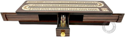 House of Cribbage - Continuous Cribbage Board/Box Inlaid in Rosewood/Maple 12 - 3 Tracks - Sliding Lid Drawer