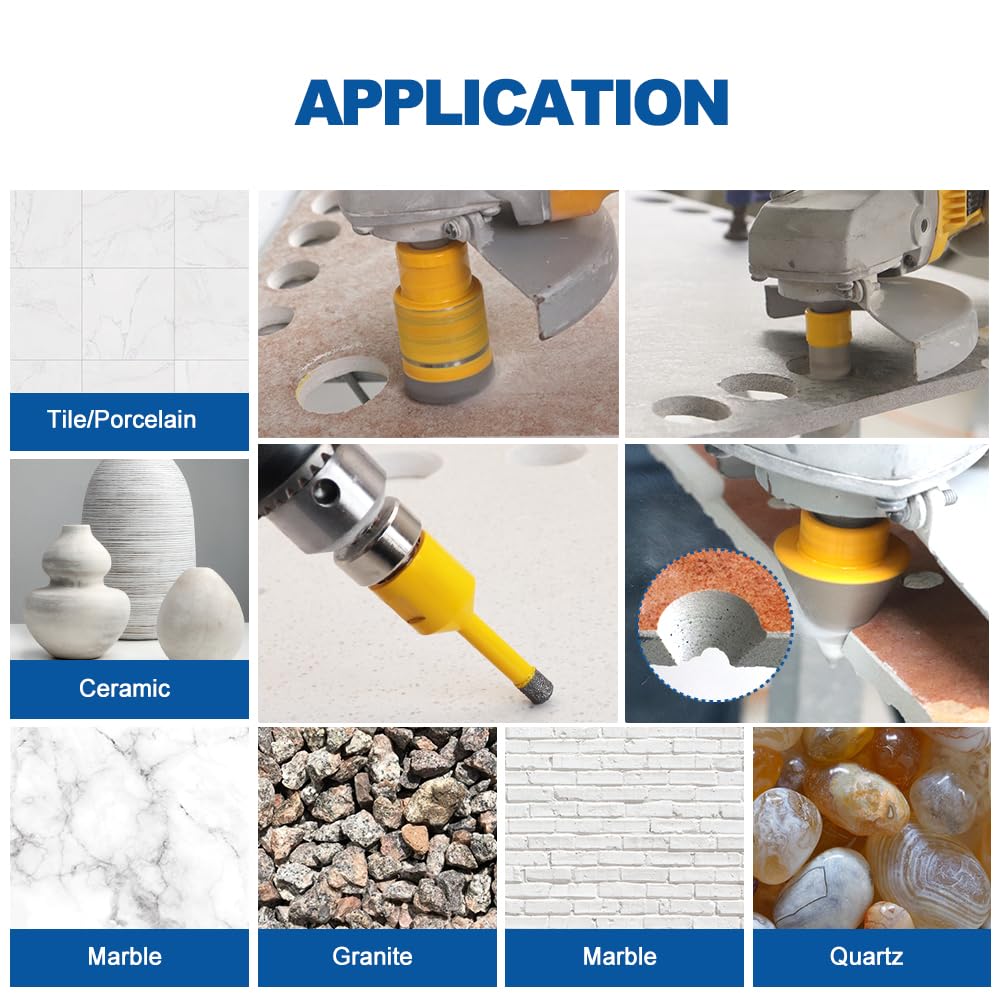 HIGHDRIL Diamond Hole Saw Kit - 6/6/8/20/25/35/50/75/100mm Drill Bits, 20mm Finger Bit, 50mm Chamfer Bit, SDS Plus Adapter, 12Pcs Diamond Core Drill Bit Set for Porcelain Ceramic Tile Granite Marble